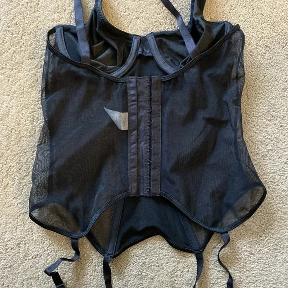 VINTAGE VAN RAALTE BLACK SHEER BUSTIER CORSET WITH GARTERS SIZE 34B - Picture 10 of 15